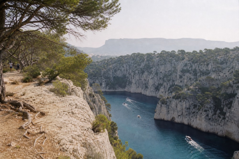Calanque cliffs and turquoise water near Cassis, no text, no logos, no people