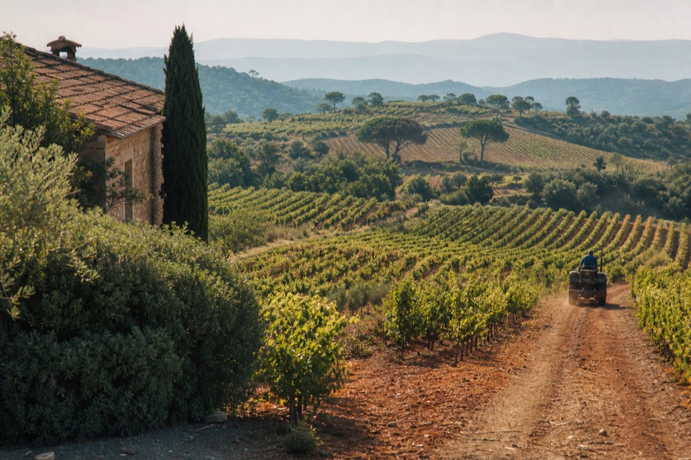 Côtes de Provence vineyard landscape, no text, no logos, no people